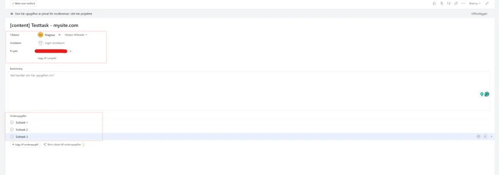 Asana single task view