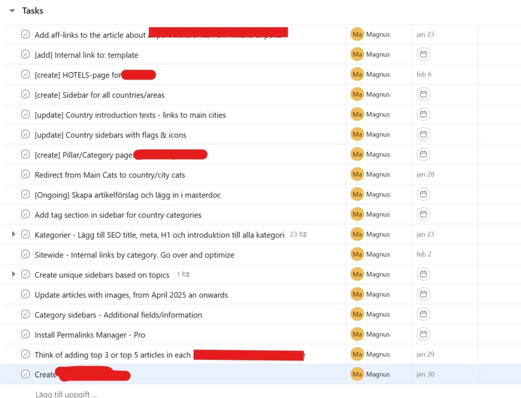 Asana taskboard screenshot from one of my own projects